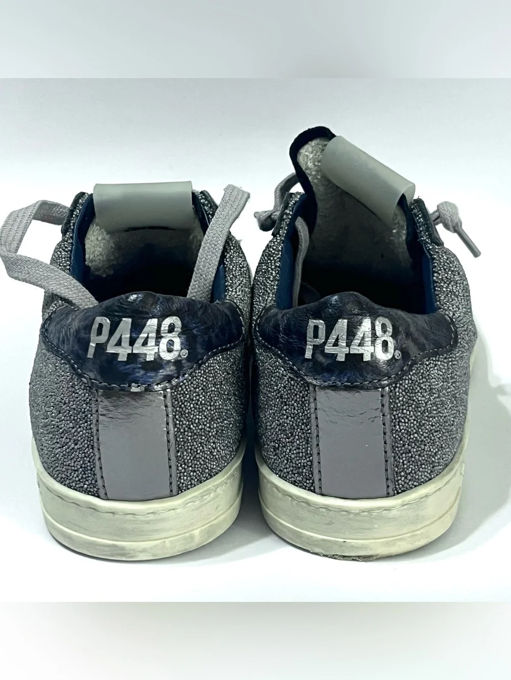 P448 John Sneakers in Sparkling Silver & Black Glitter Sz 6